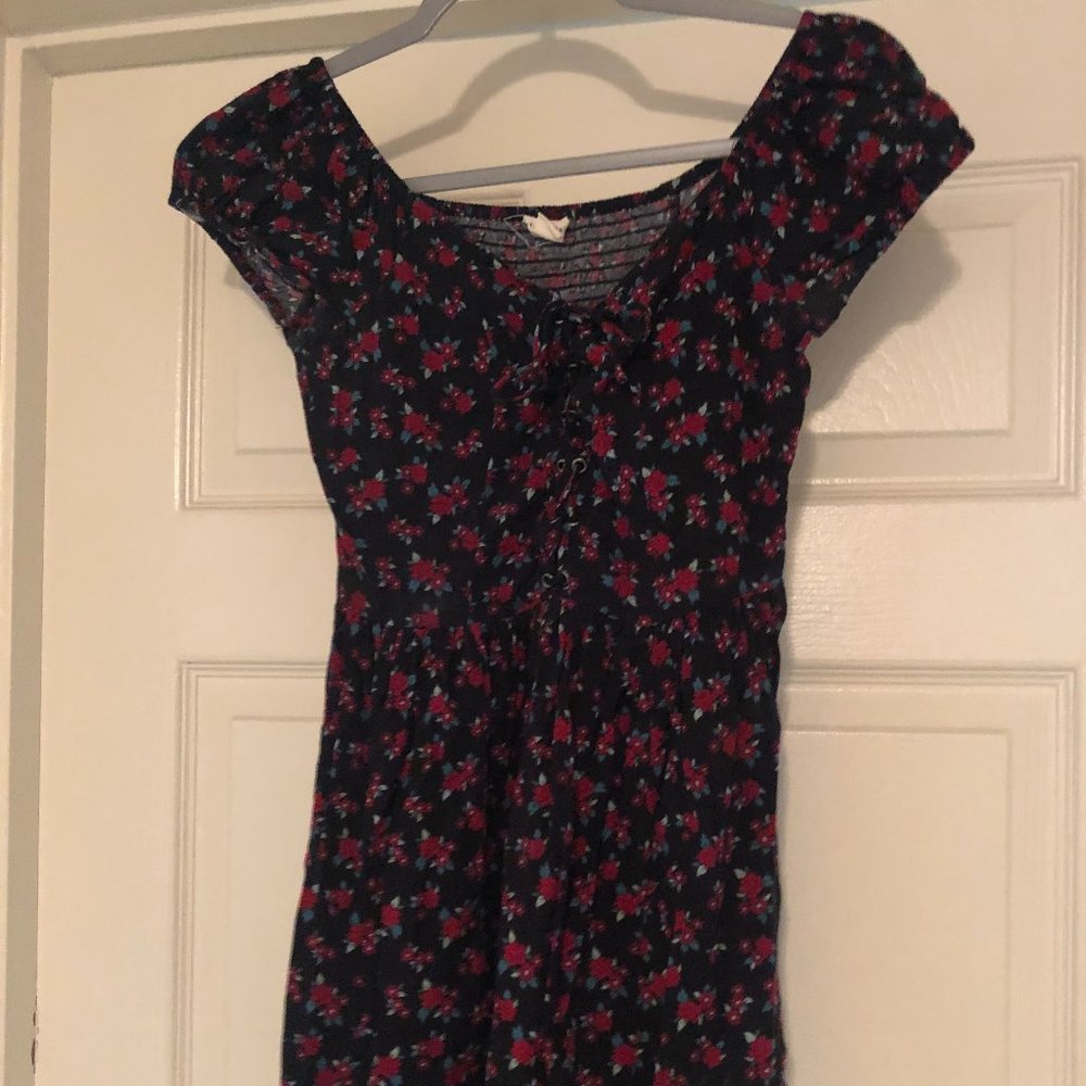 Aeropostale Red and Navy Floral Lace-Up Dress